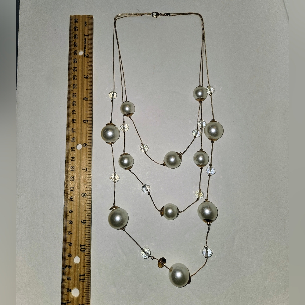 Gold-Tone Multi-Strand Faux Pearl & Crystal Station Necklace - Women Jewelry